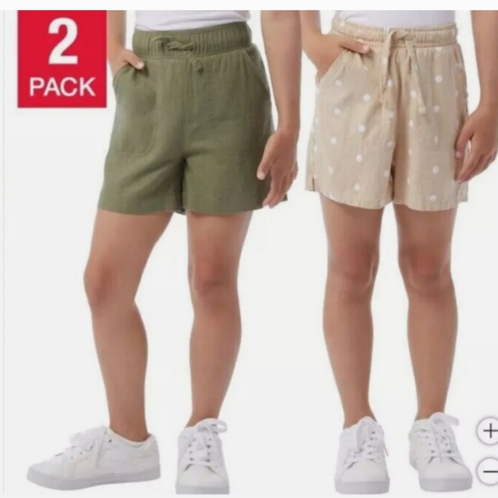 32 Degrees Youth Linen Shorts 2 pack Size S 7/8 Green Tan